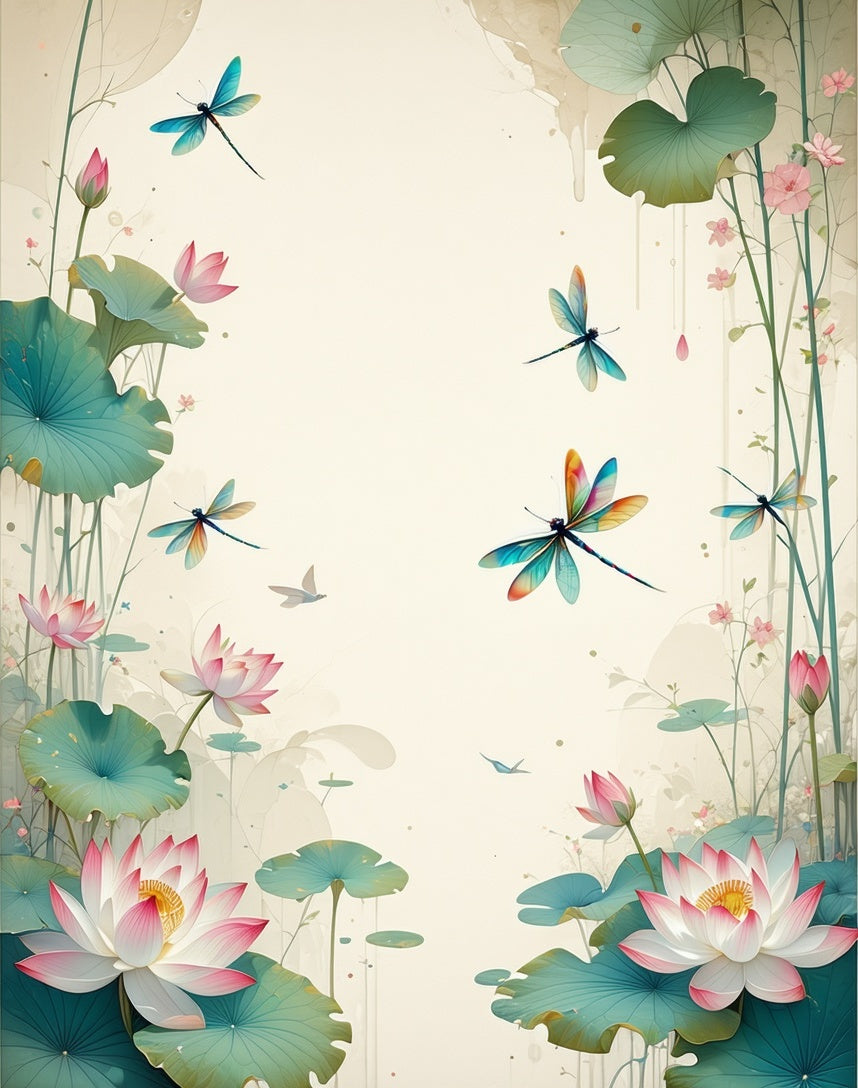 Dragonflies and Lotus Flowers Tranquil Design Rug
