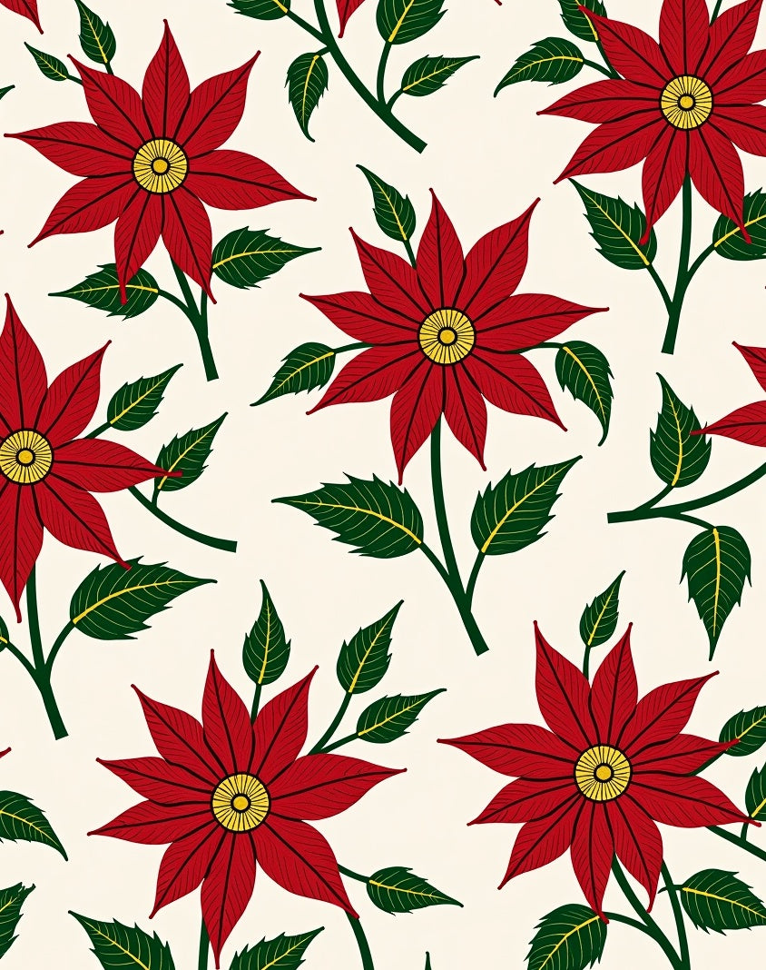 Crimson Poinsettia Flower Art Rug