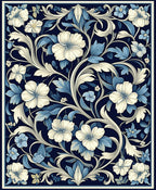 Navy Blue Floral Pattern Rug