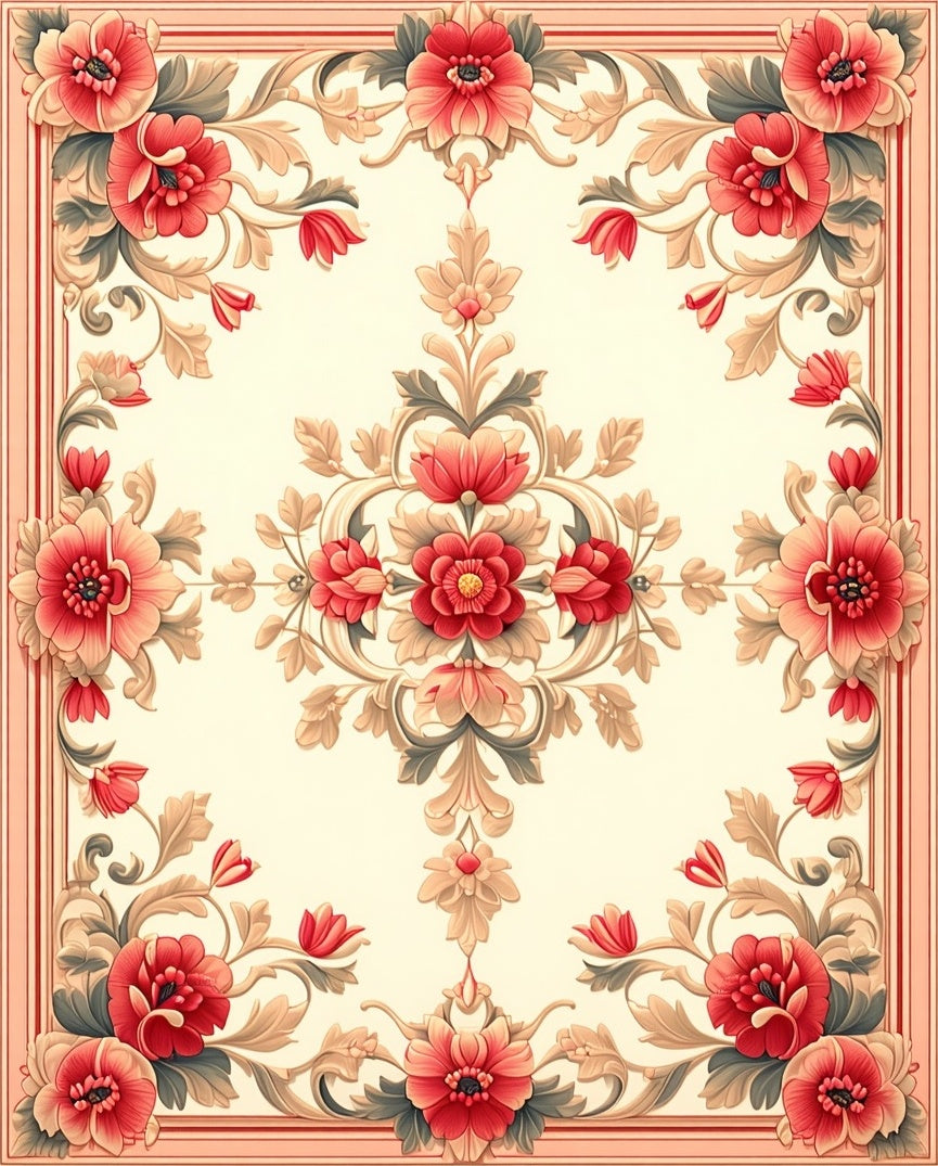 Ornate Floral Symmetry Design Rug