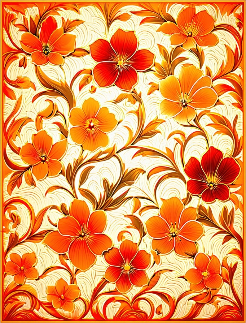 Vivid Floral Pattern Orange Design Rug