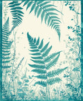 Teal Fern Botanical Nature Print Rug