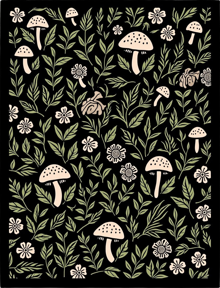 Enchanted Woodland Mushroom Floral Pattern Rug