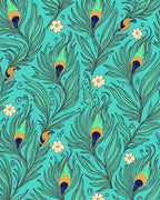 Feather Flower Teal Pattern Rug