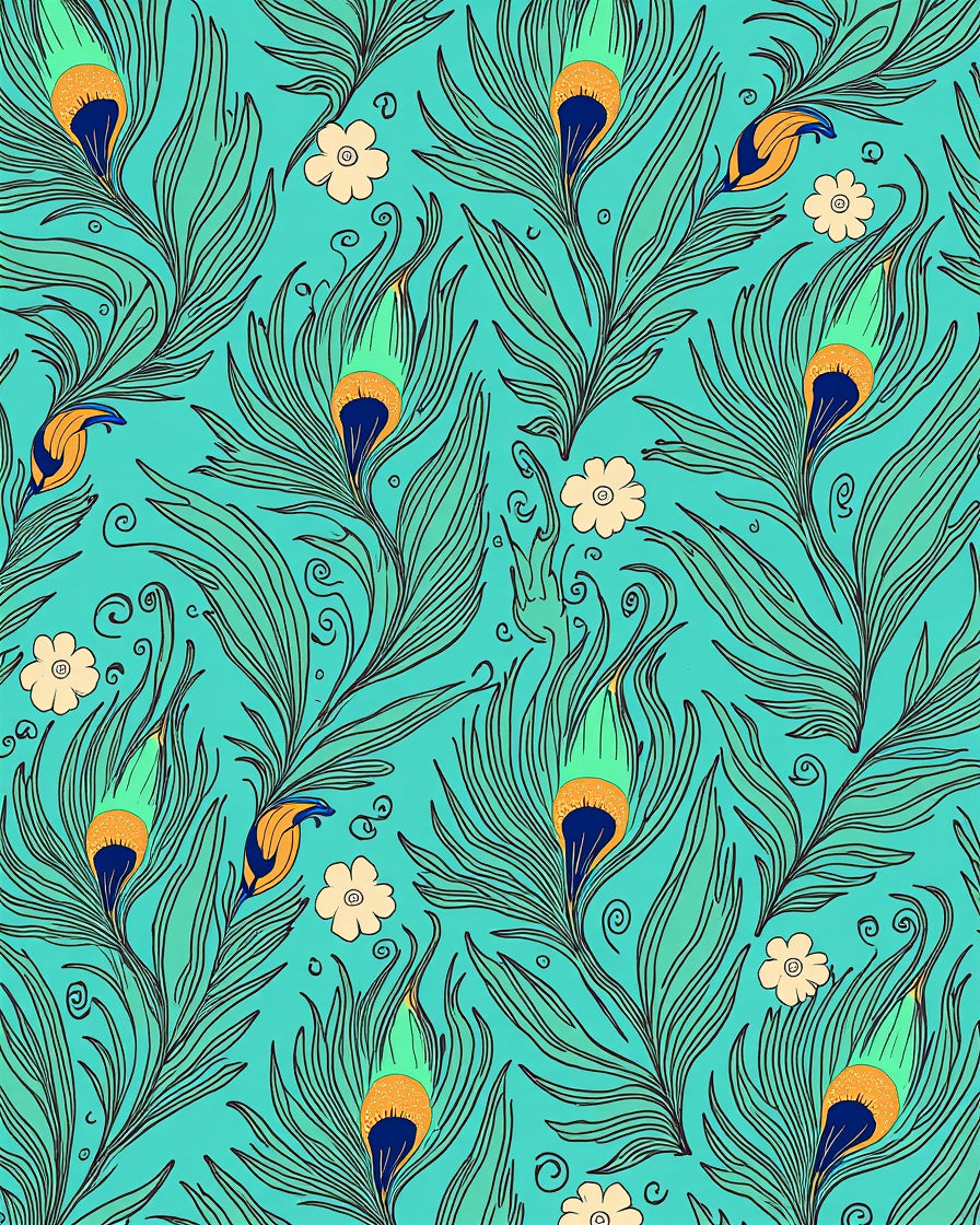 Feather Flower Teal Pattern Rug