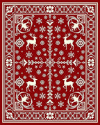 Crimson Deer Snowflake Forest Border Rug