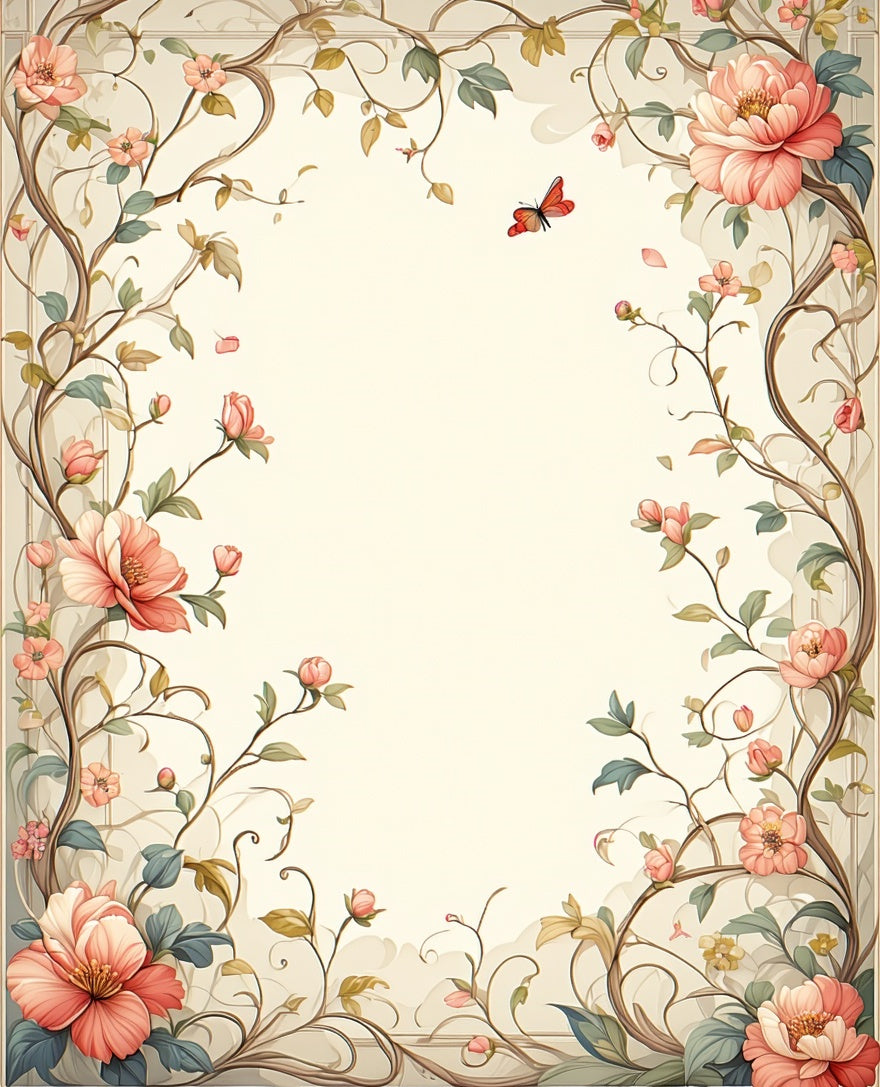 Floral Vines And Peony Blossom Design Rug