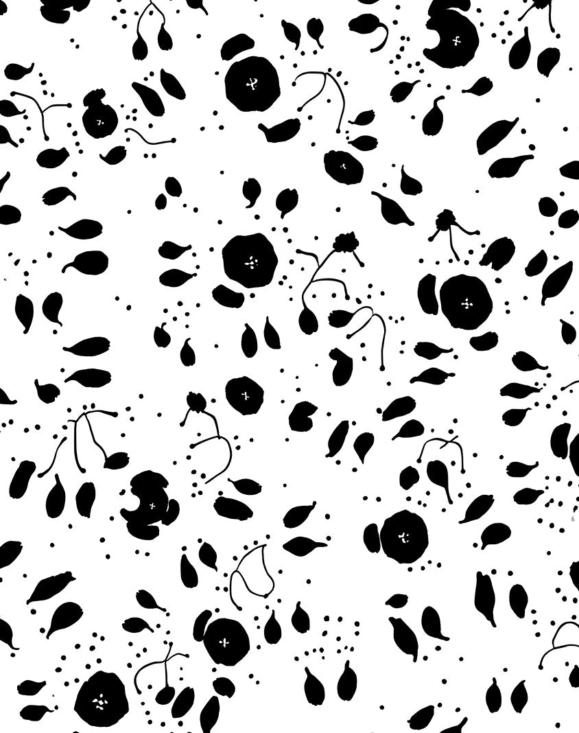 Black Whimsical Floral Dot Pattern Rug