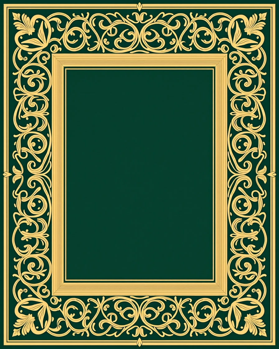 Ornate Gold Swirl Pattern Green Rug