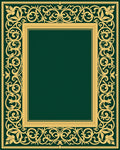 Ornate Gold Swirl Pattern Green Rug