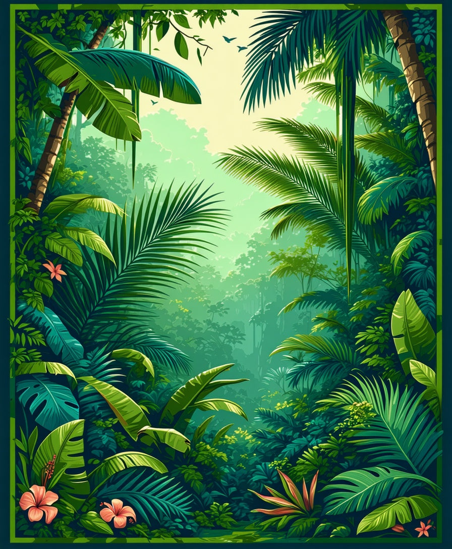 Lush Tropical Jungle Greenery Rug