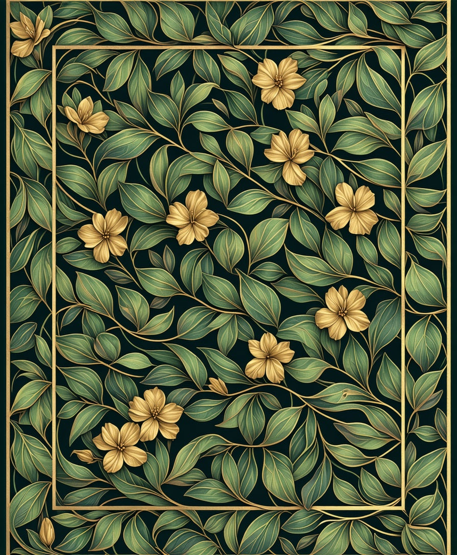 Classic Gold Leaf Floral Pattern Rug