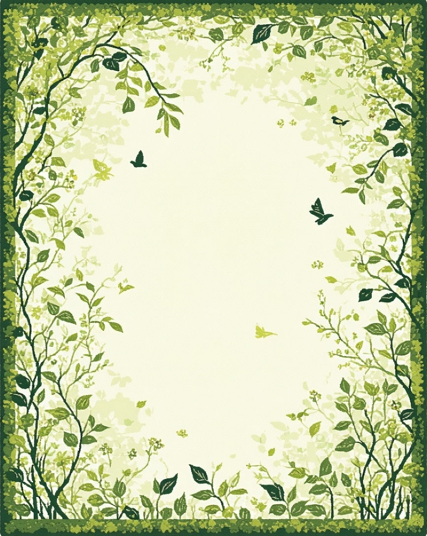Lush Greenery Flying Birds Border Rug