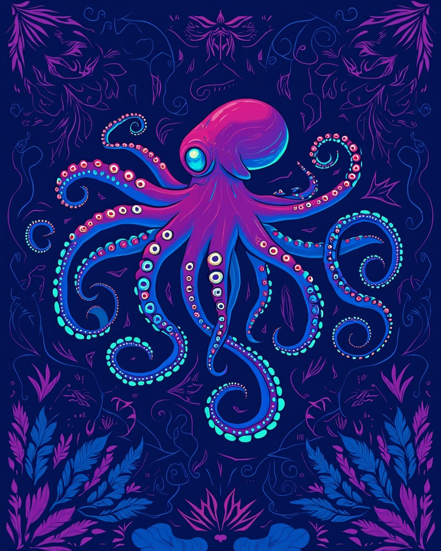 Vibrant Octopus Floral Swirl Design Rug