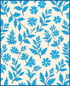 Blue Floral Branch Pattern Rug