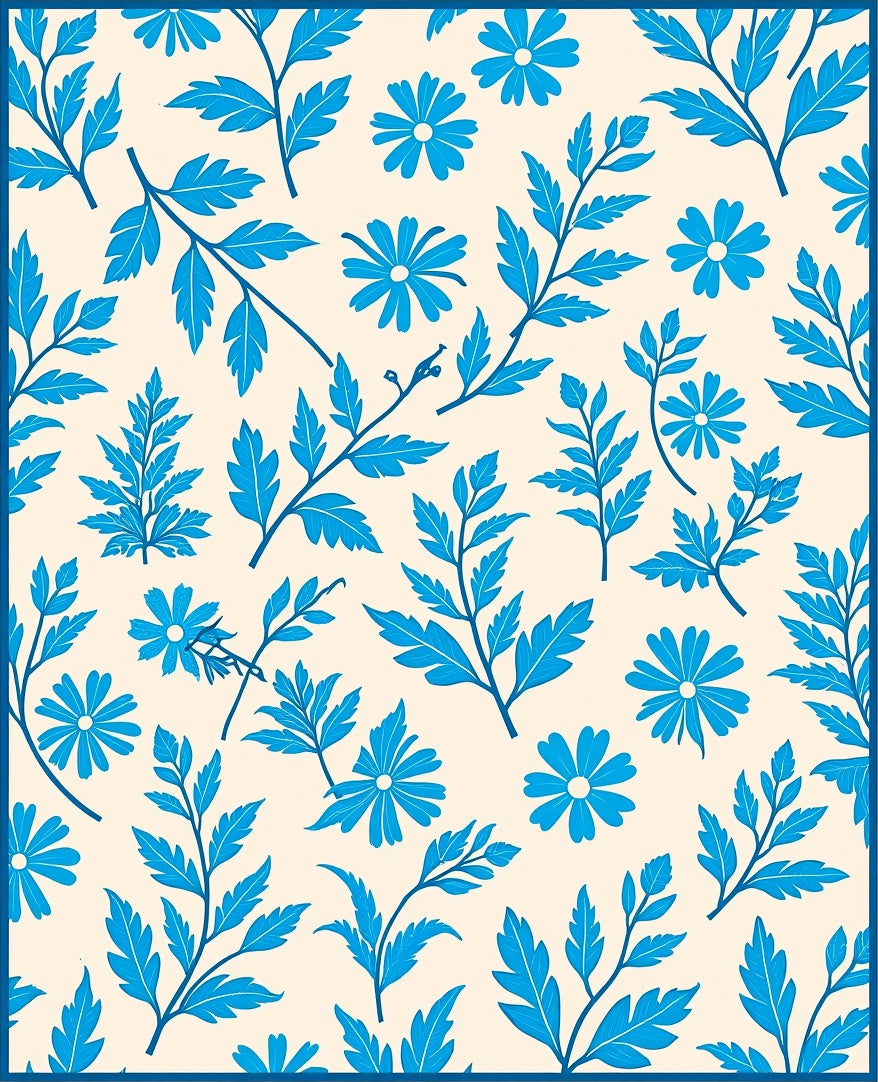 Blue Floral Branch Pattern Rug