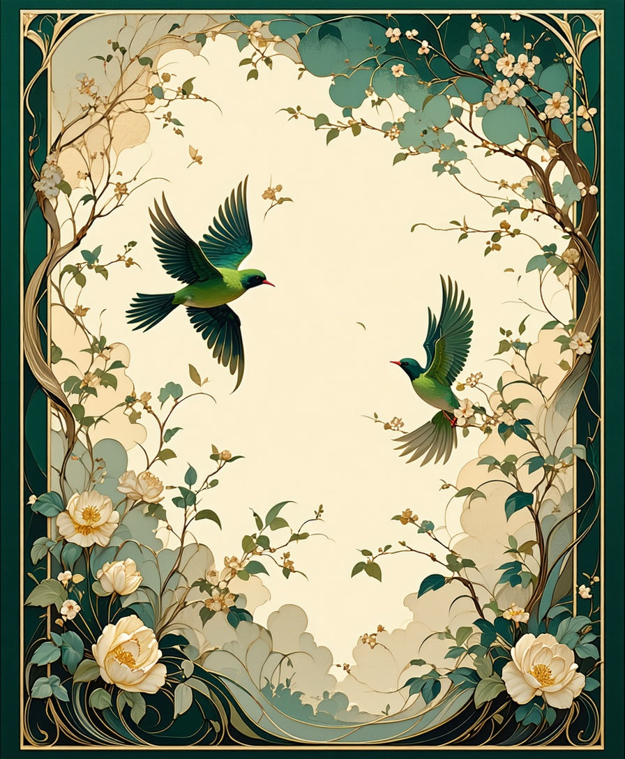 Elegant Floral Birds Art Nouveau Rug
