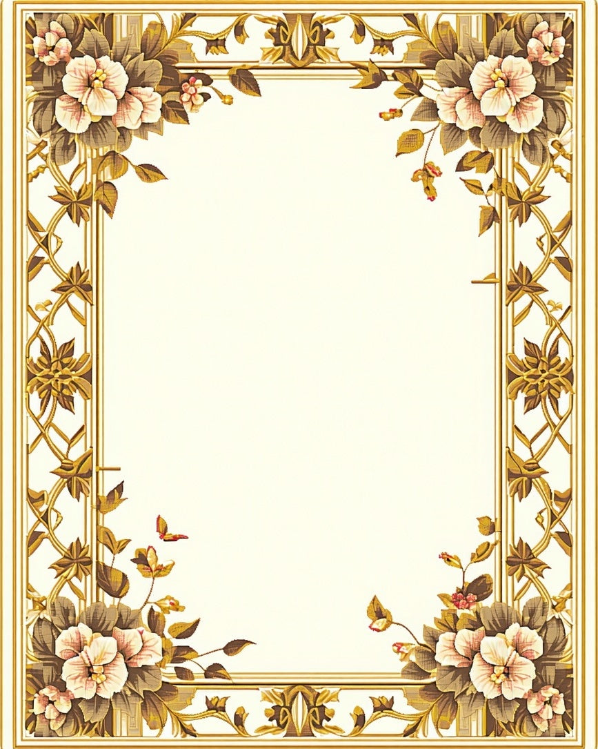 Ornate Floral Vine Border Design Rug