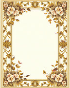 Ornate Floral Vine Border Design Rug