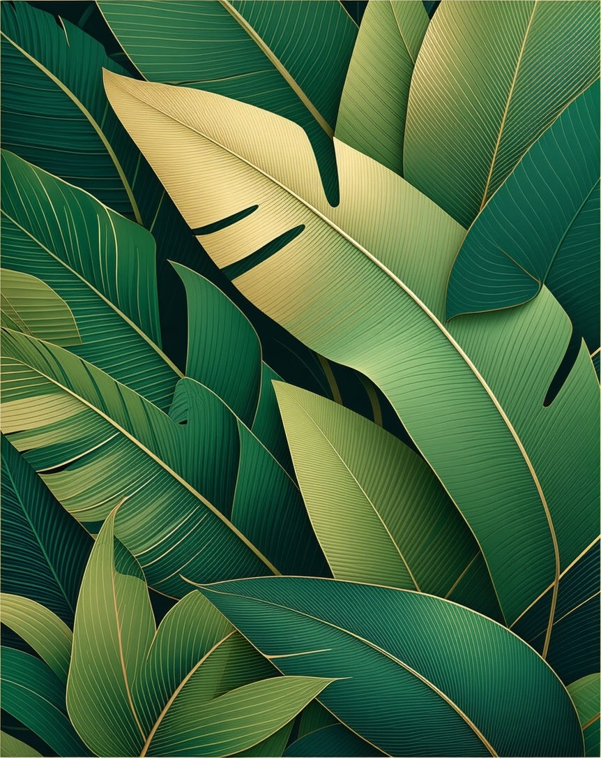 Lush Green Golden Leaf Pattern Rug