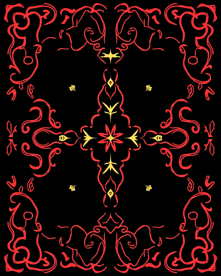 Red And Yellow Ornate Classic Design Rug