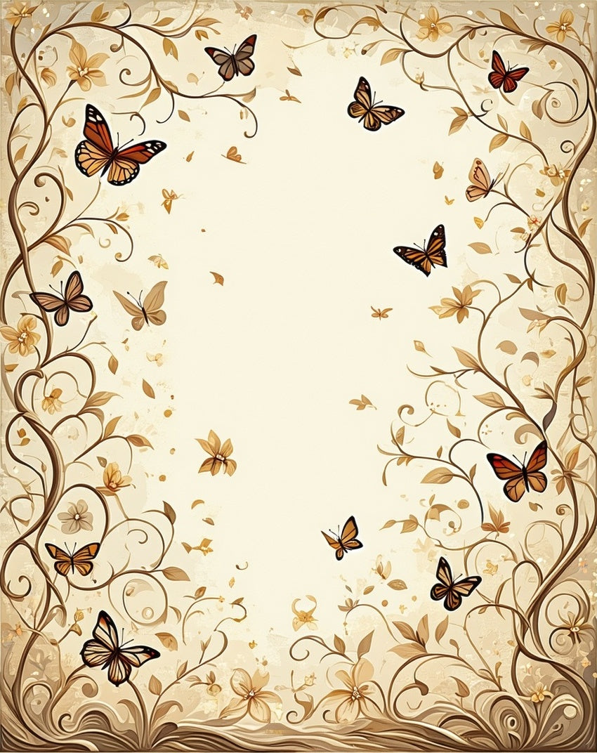 Butterflies In Earthy Tones Floral Vines Rug