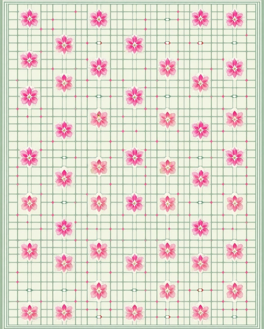 Delicate Pink Floral Grid Design Rug