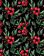 Red Berry Botanical Black Rug