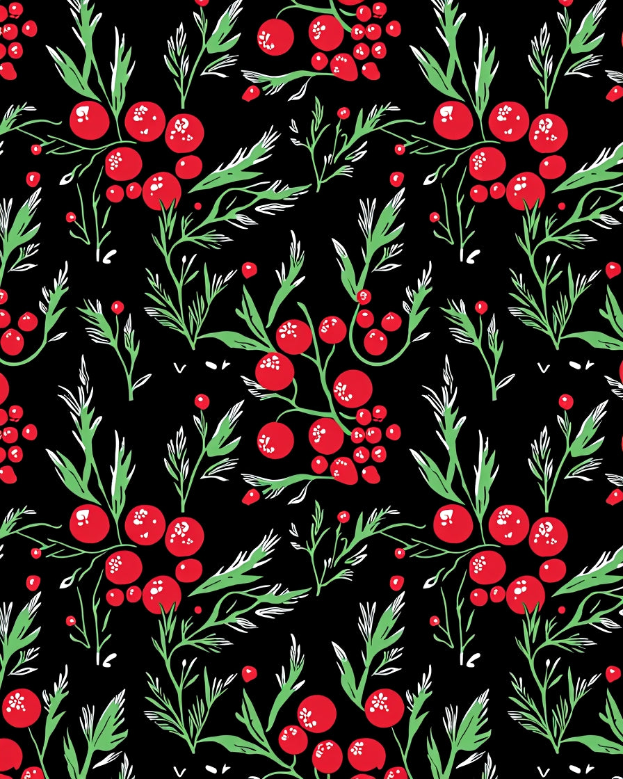 Red Berry Botanical Black Rug