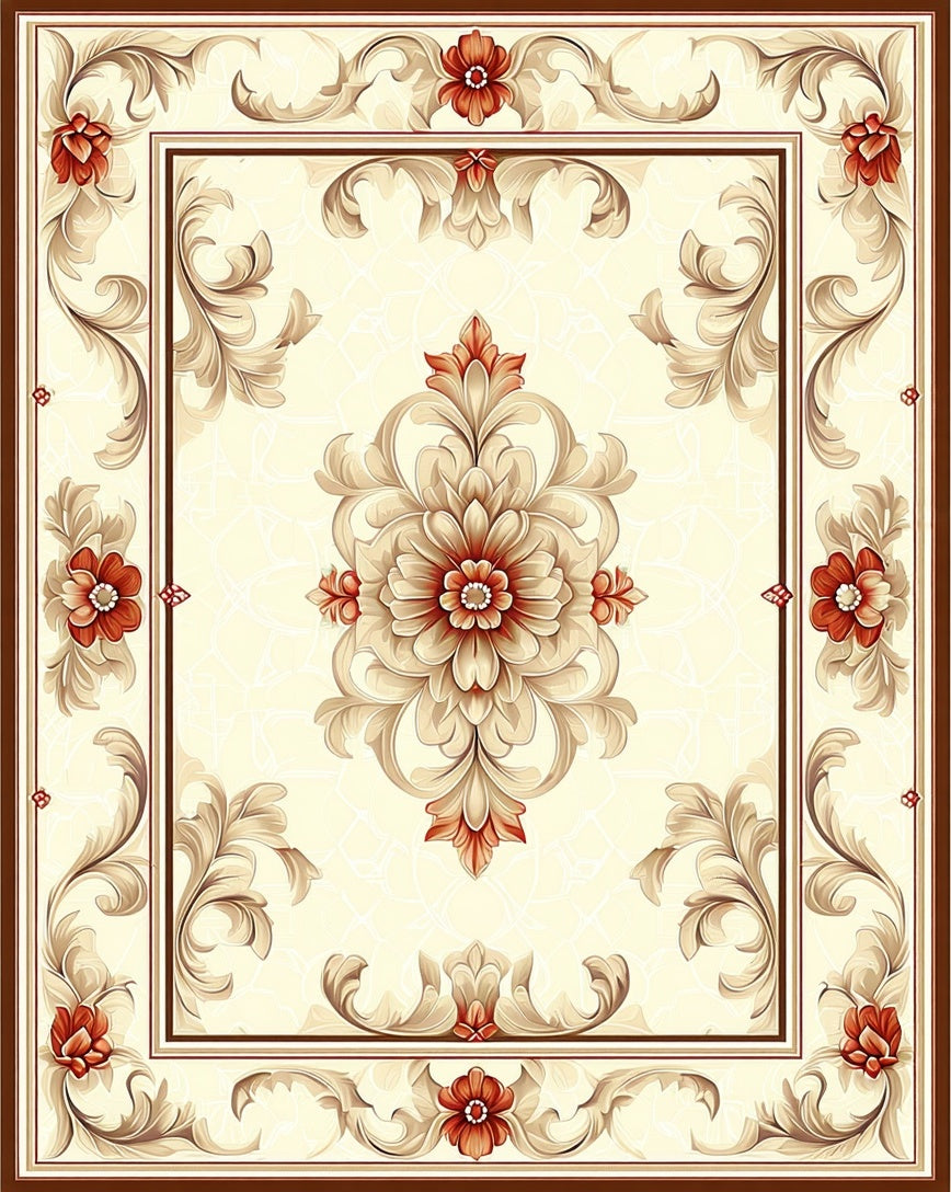 Ornate Floral Scrollwork Elegant Rug