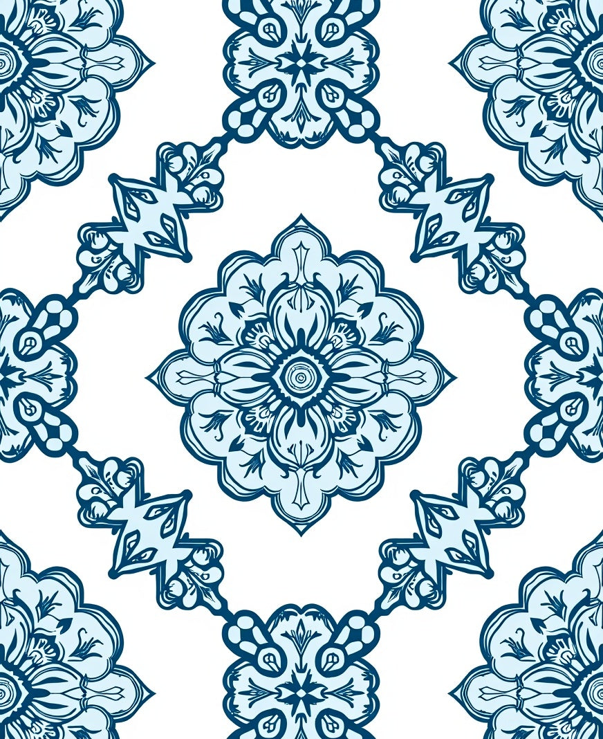 Classic Blue Floral Medallion Pattern Rug
