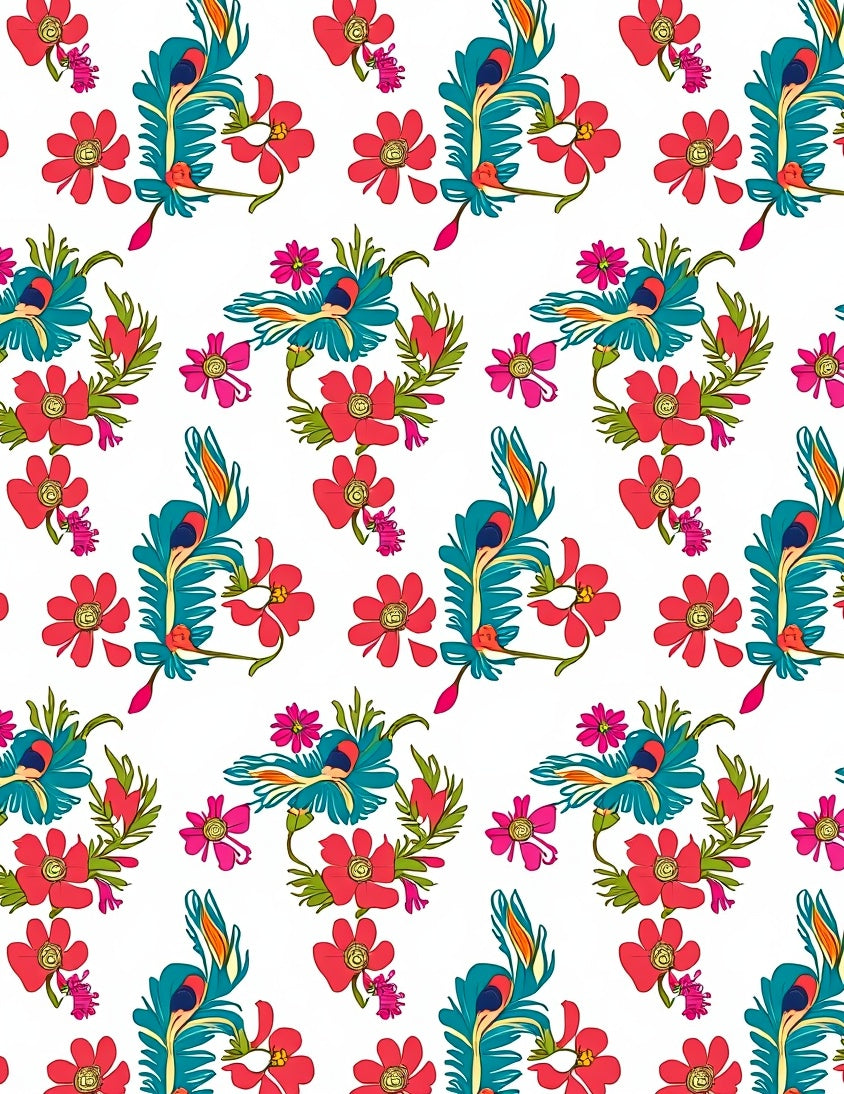 Turquoise Peacock Feather Floral Pattern Rug