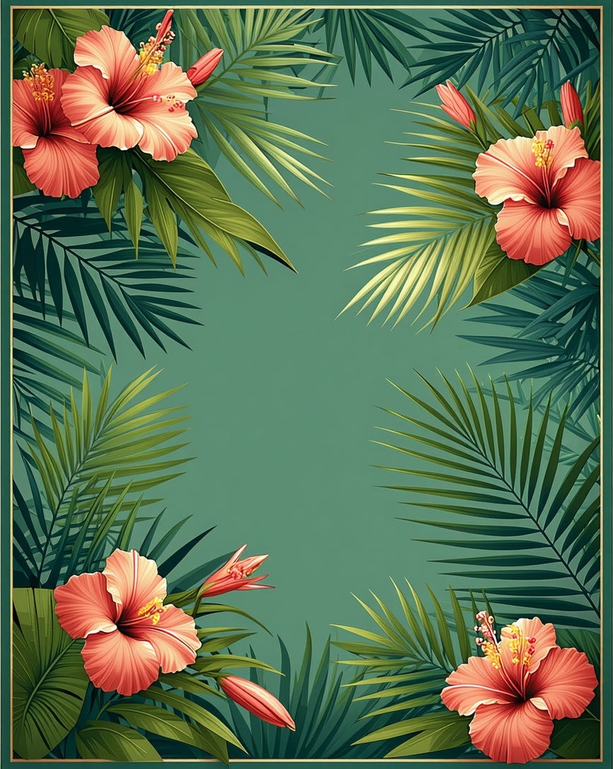 Vibrant Coral Hibiscus Jungle Print Rug