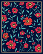 Floral Vine Dark Blue Pattern Rug