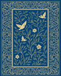 Blue Floral Birds Vines Design Rug