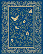 Blue Floral Birds Vines Design Rug