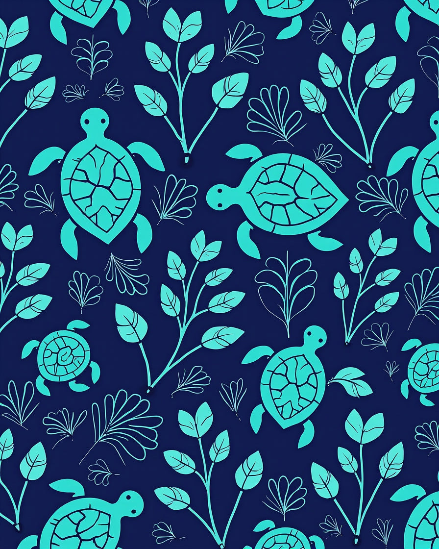 Ocean Turtle Botanical Pattern Rug