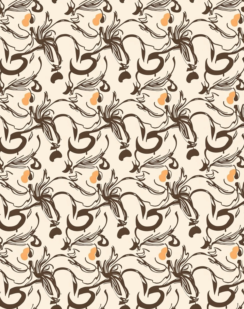 Organic Brown Swirl Floral Pattern Rug