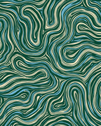 Swirling Lines Green Ivory Blue Pattern Rug