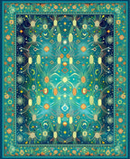Whimsical Floral Starbursts Teal Rug