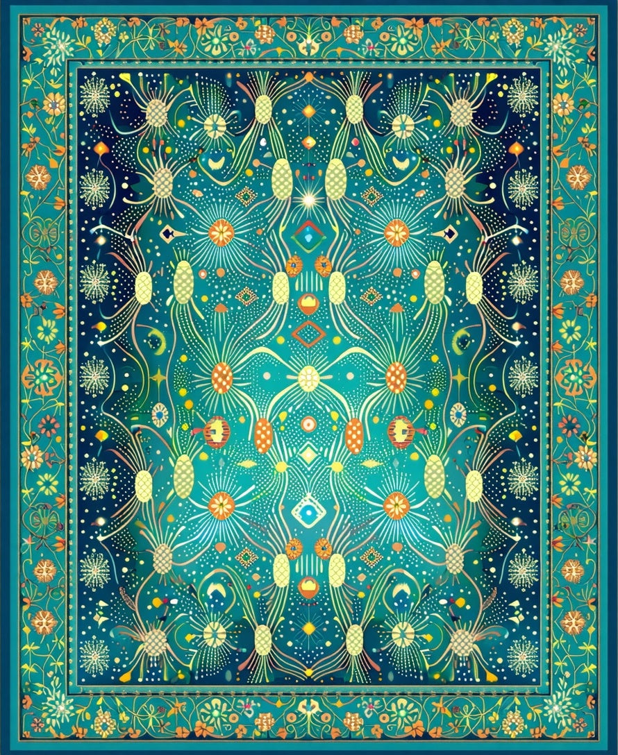 Whimsical Floral Starbursts Teal Rug