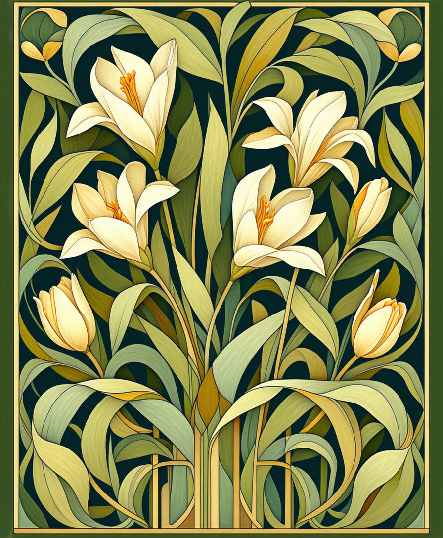 Art Nouveau Lily Floral Pattern Rug
