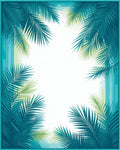 Tropical Palm Leaf Teal Border Rug