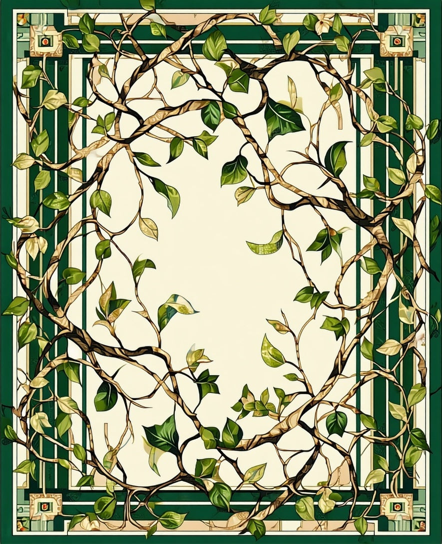 Vine And Leaf Geometric Border Rug