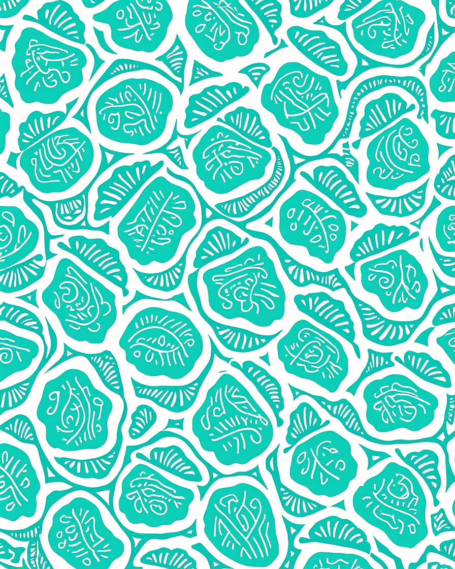 Teal White Organic Abstract Pattern Rug