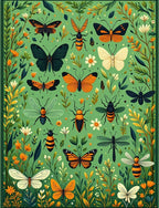 Whimsical Insect and Floral Nature Design Rug