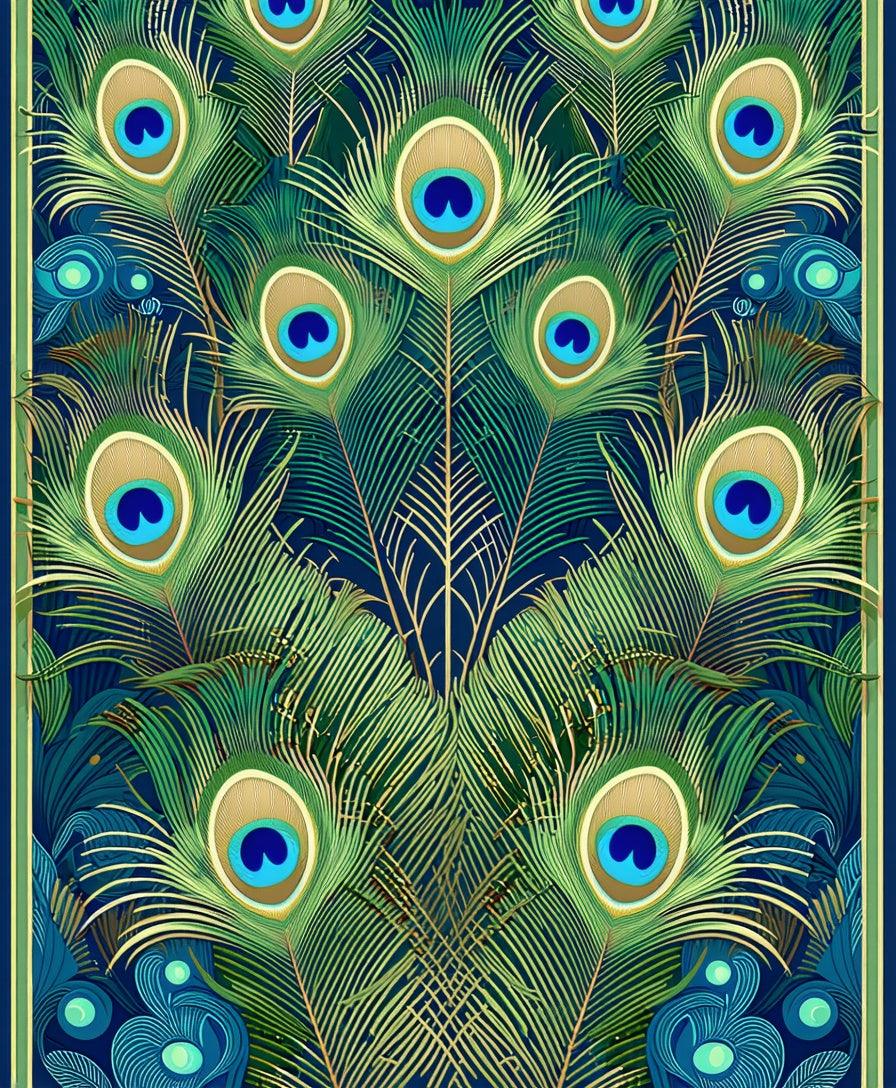 Elegant Emerald Peacock Feather Pattern Rug