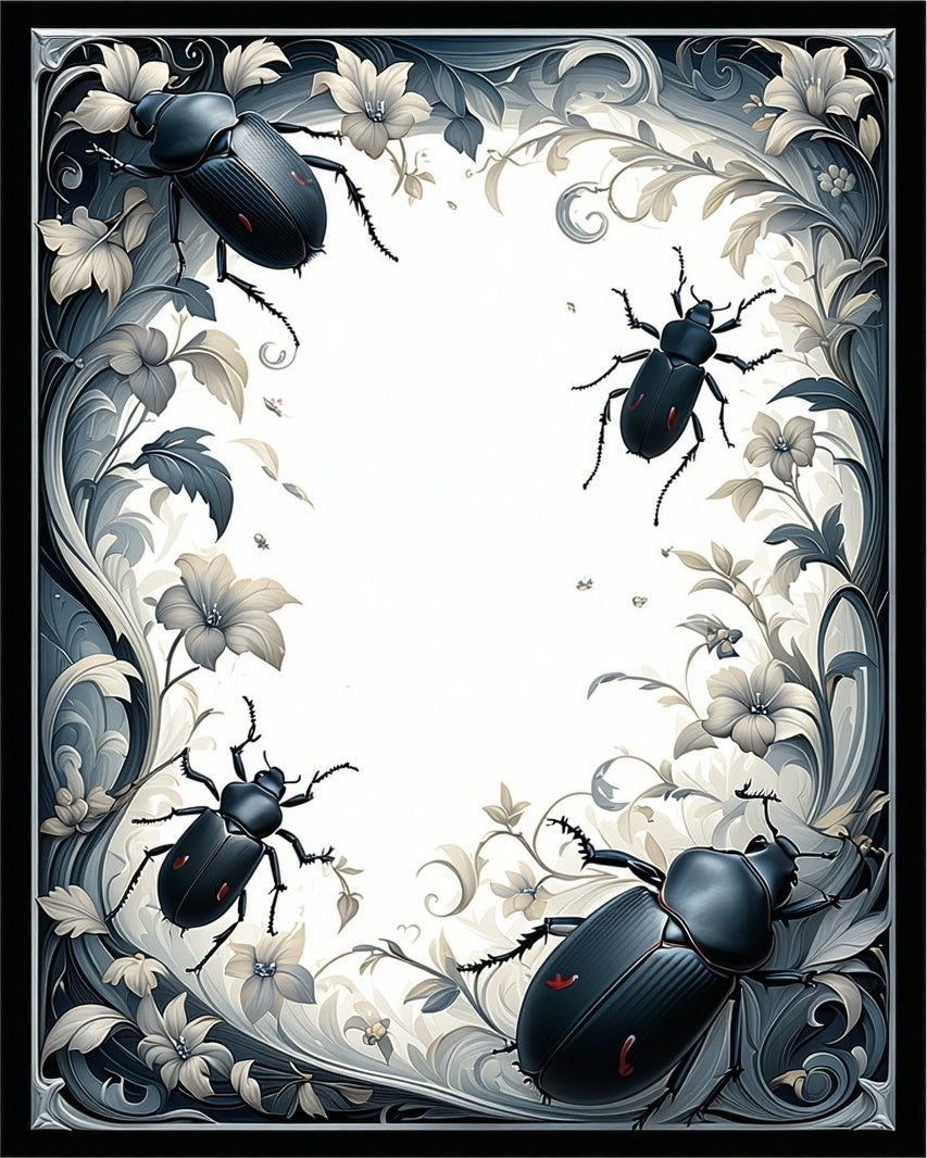 Dramatic Beetles Floral Scroll Pattern Rug