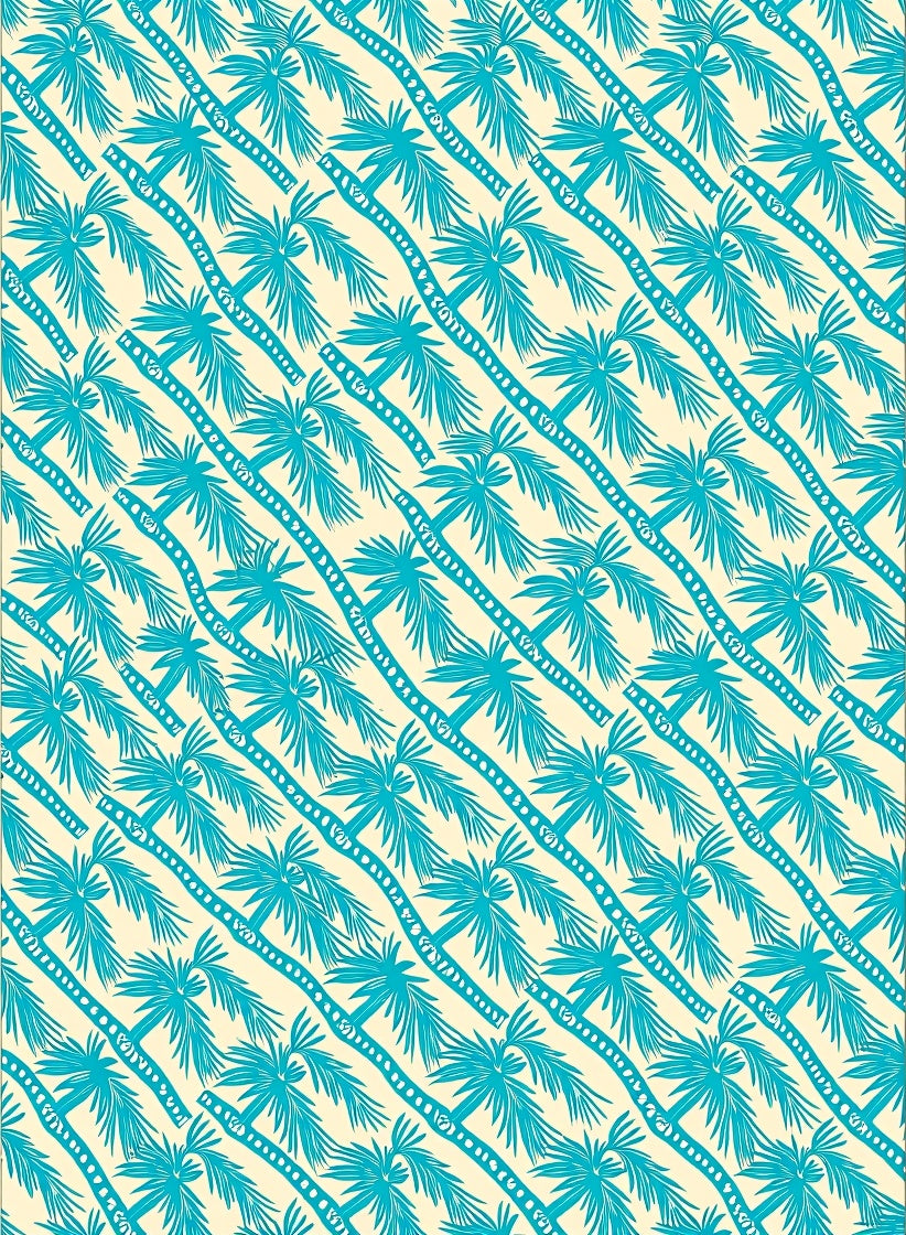 Teal Palm Frond Diagonal Repeat Rug