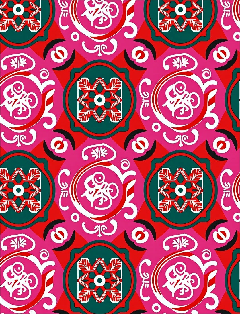 Pink Red Teal Medallion Swirl Rug